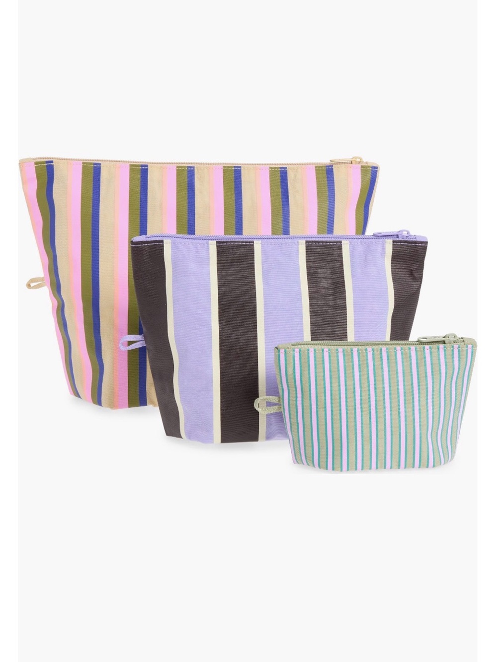 Baggu Striped Multi-Color Canvas Pouch Set - 3 Piece